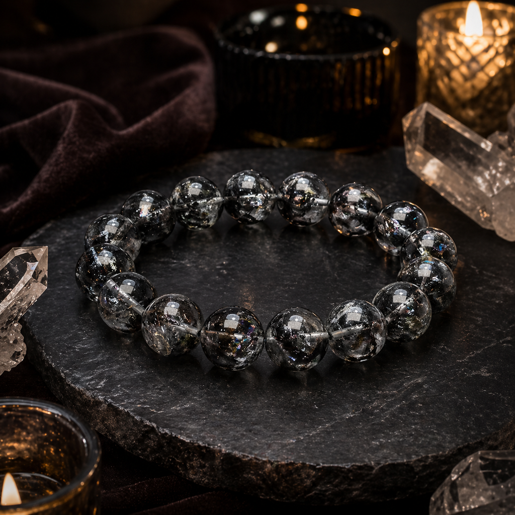 Dark Phantom Quartz Bracelet – Protection, Clarity & Grounding Energy