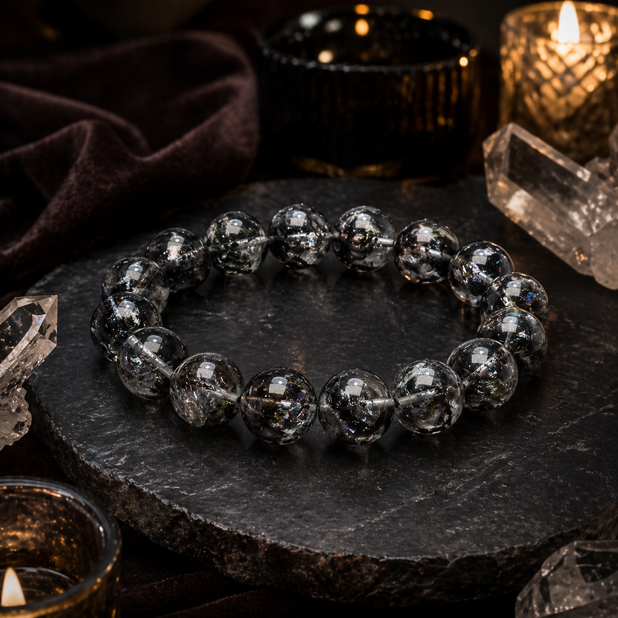 Dark Phantom Quartz Bracelet – Protection, Clarity & Grounding Energy