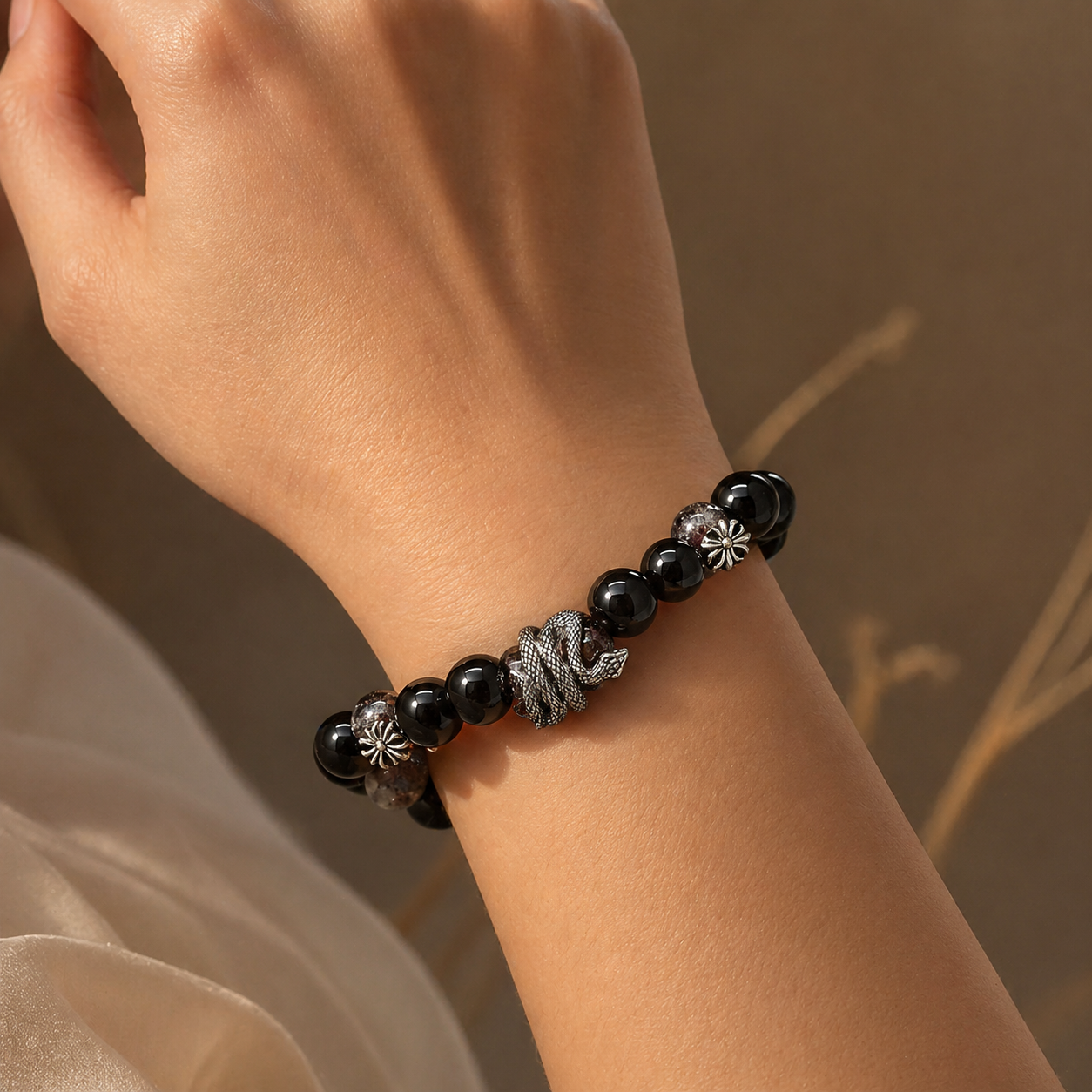 Black Obsidian Snake Bracelet – Protection & Transformation Energy