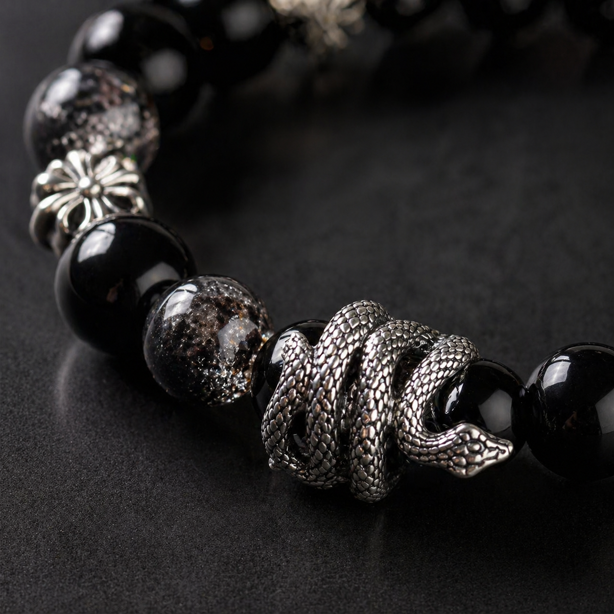 Black Obsidian Snake Bracelet – Protection & Transformation Energy