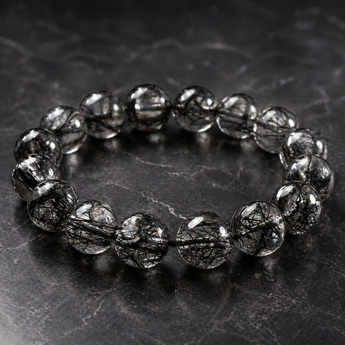 Black Rutilated Quartz Bracelet – Protection, Clarity & Grounding Energy