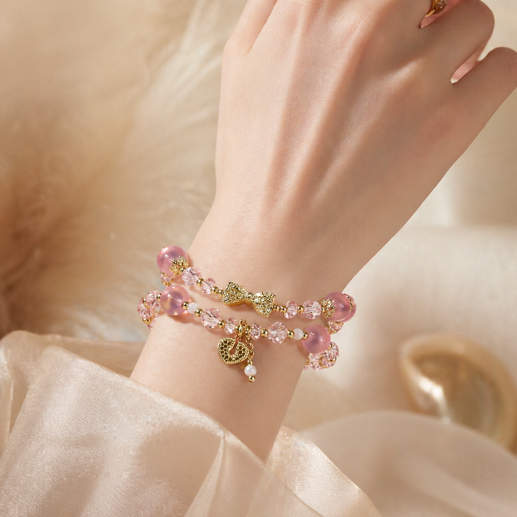 Double Layer Pink Crystal Bracelet – Love, Charm & Attraction Energy