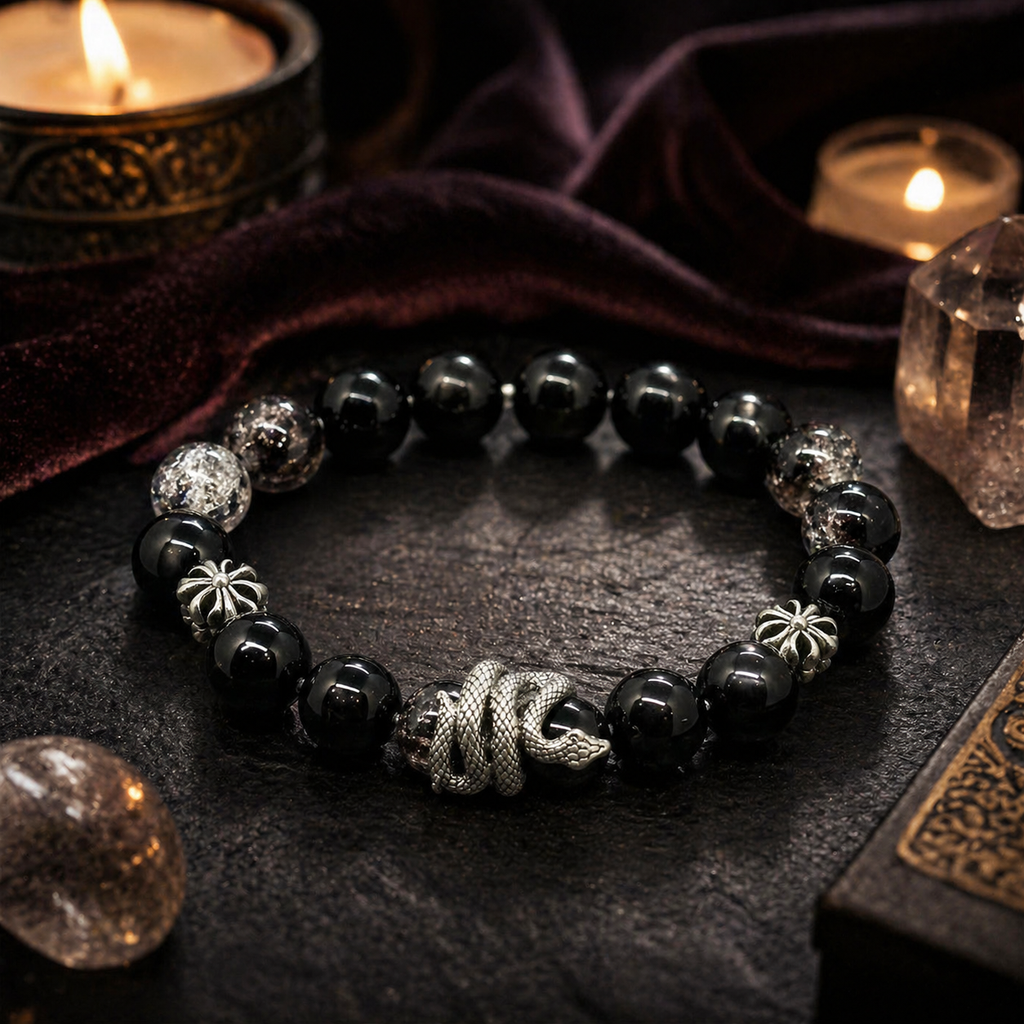 Black Obsidian Snake Bracelet – Protection & Transformation Energy