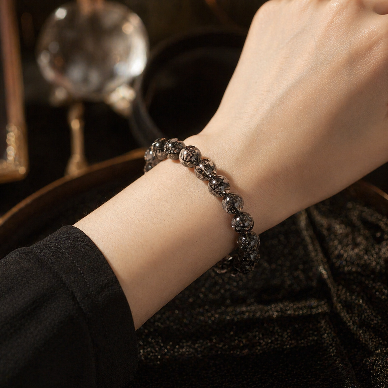 Black Rutilated Quartz Bracelet – Protection, Clarity & Grounding Energy