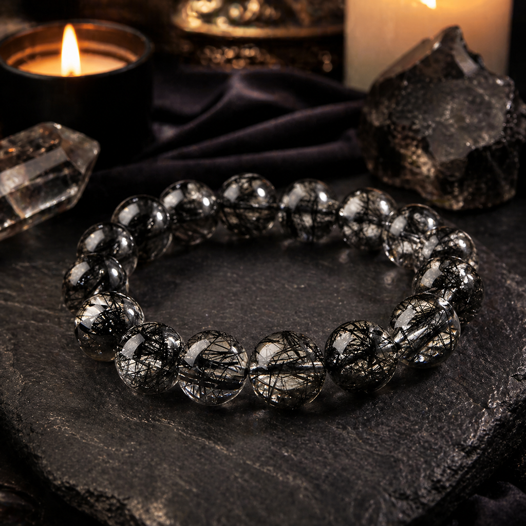 Black Rutilated Quartz Bracelet – Protection, Clarity & Grounding Energy