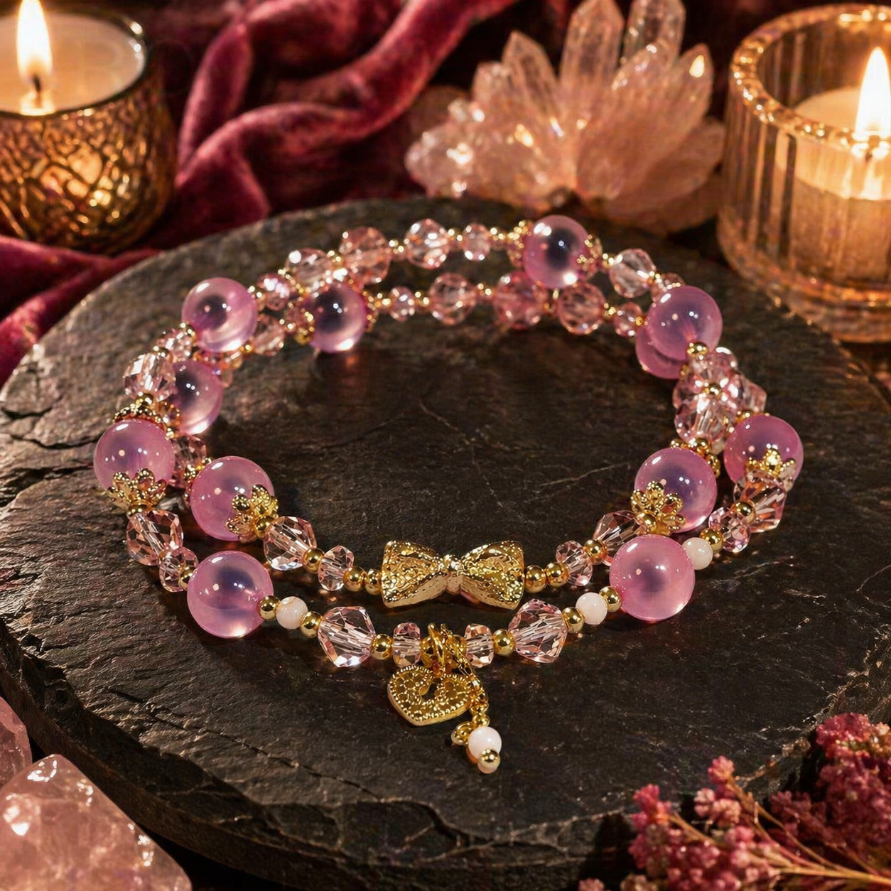 Double Layer Pink Crystal Bracelet – Love, Charm & Attraction Energy