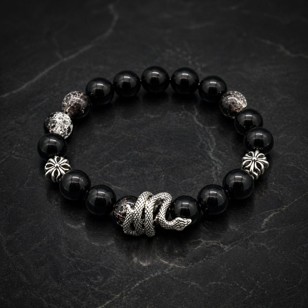 Black Obsidian Snake Bracelet – Protection & Transformation Energy