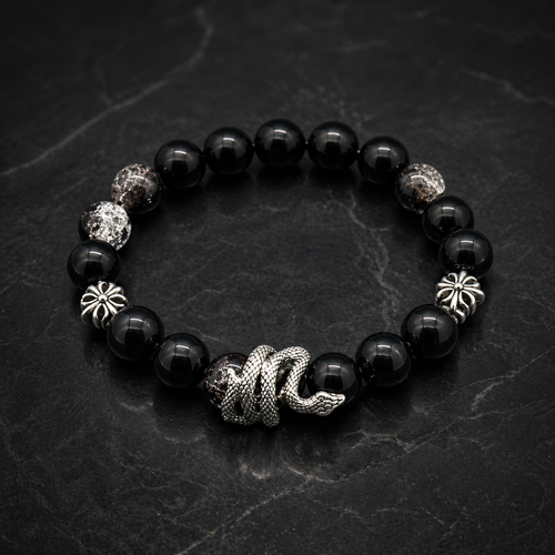 Black Obsidian Snake Bracelet – Protection & Transformation Energy