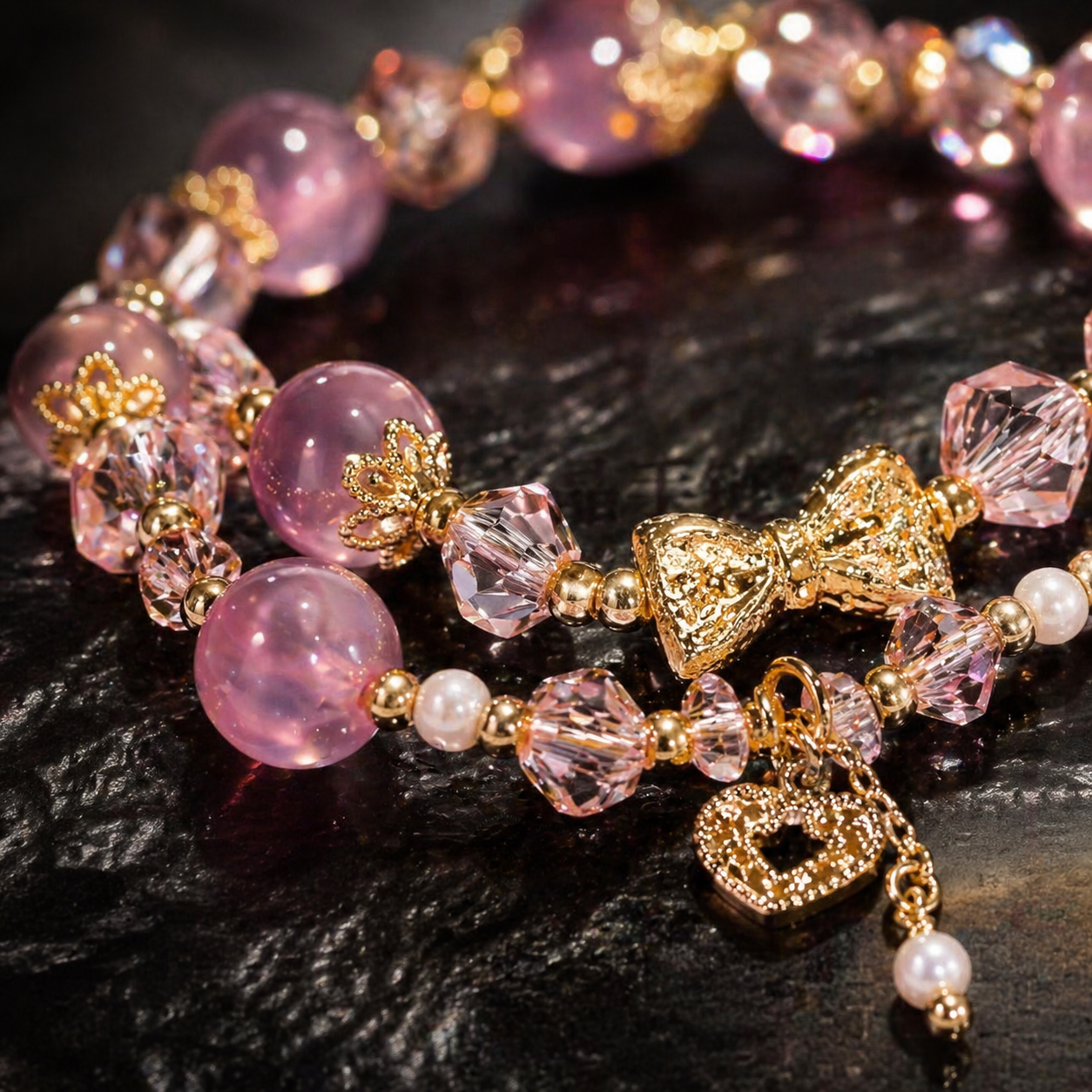 Double Layer Pink Crystal Bracelet – Love, Charm & Attraction Energy