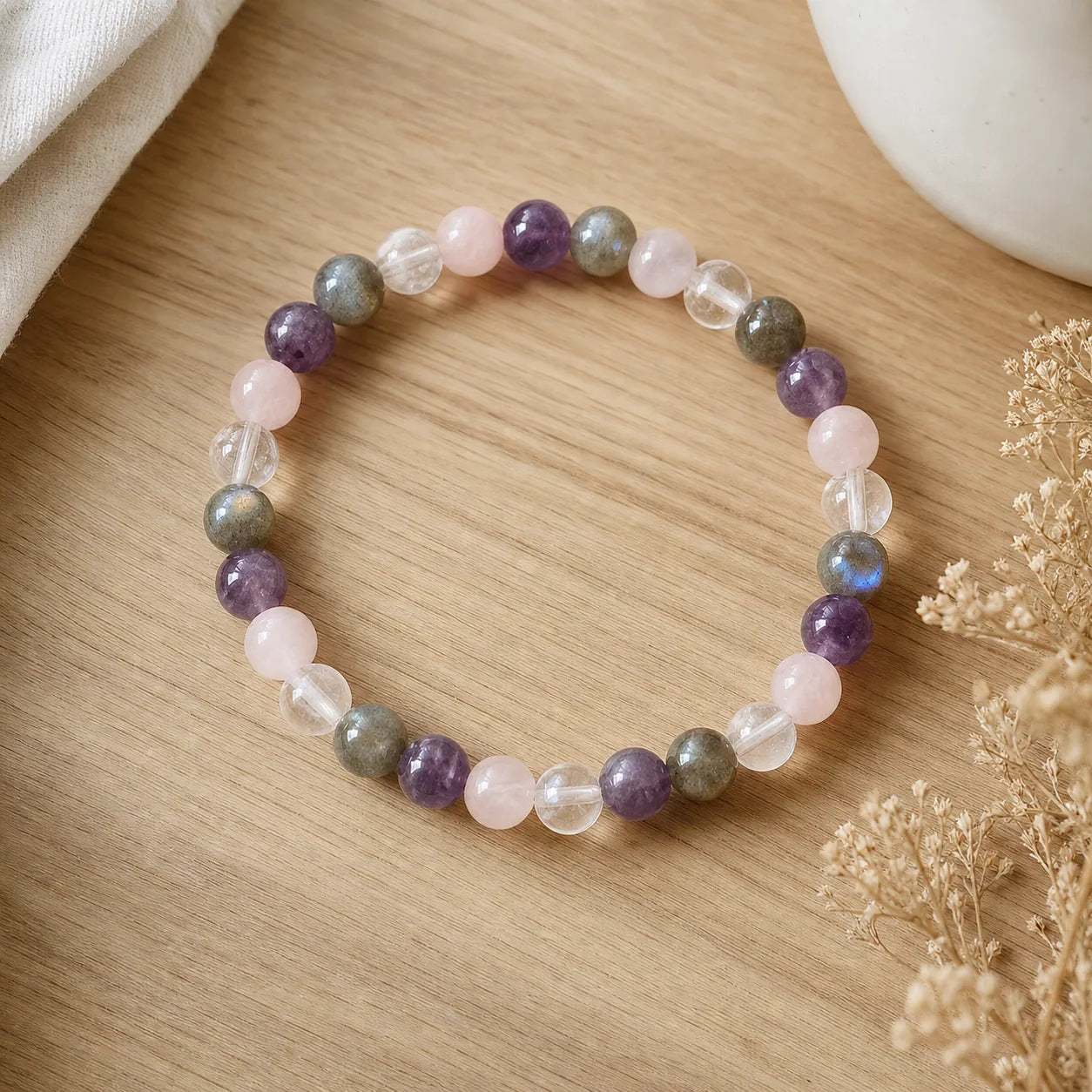 Crystal bracelet on wood