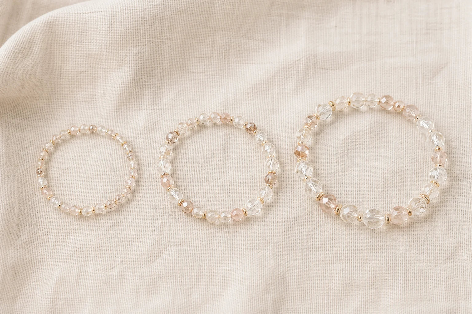 Crystal bracelets in small, medium and large sizes